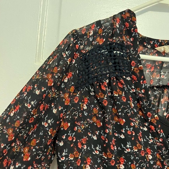 Black Poppy sheer black floral button down dress XS - Picture 3 of 10